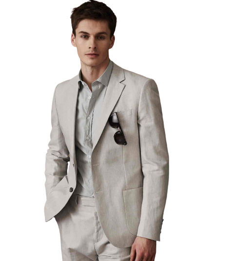 Two-piece cotton suit dry cleaning and alterations by Quality Dry Cleaners